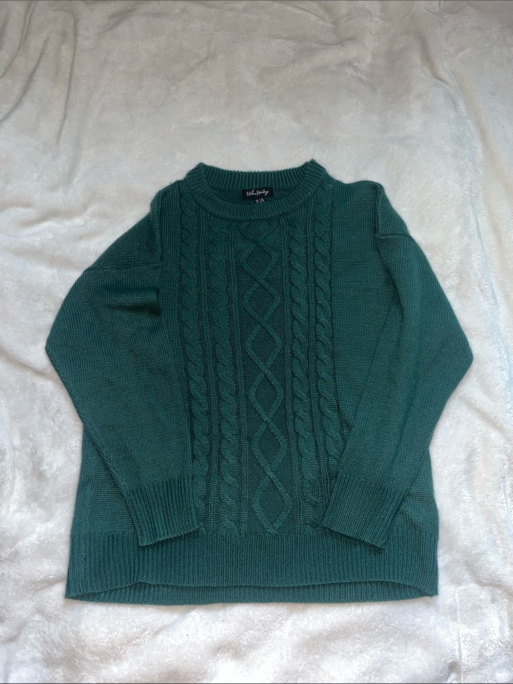 Urban Heritage Teal Cable Knit Crewneck Sweater